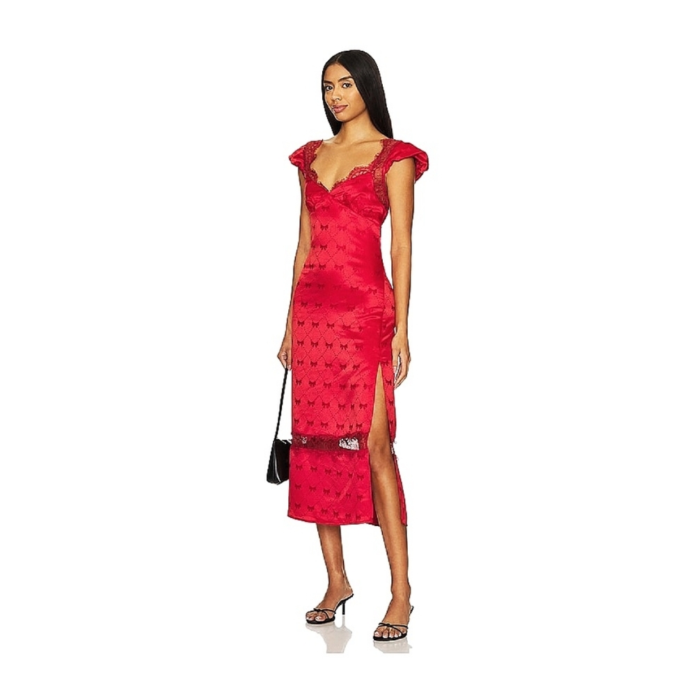 Free People Foolish Heart Bow-Pattern Lace Red Midi Dress - Picture 9 of 13
